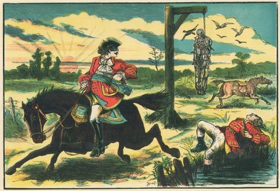 Dick Turpin dispara a Pooly, el cazador de ladrones, en Hounslow Heath de English School