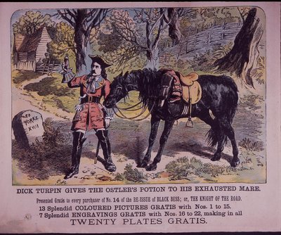 Dick Turpin con su caballo Black Bess camino a York (litografía en color) de English School
