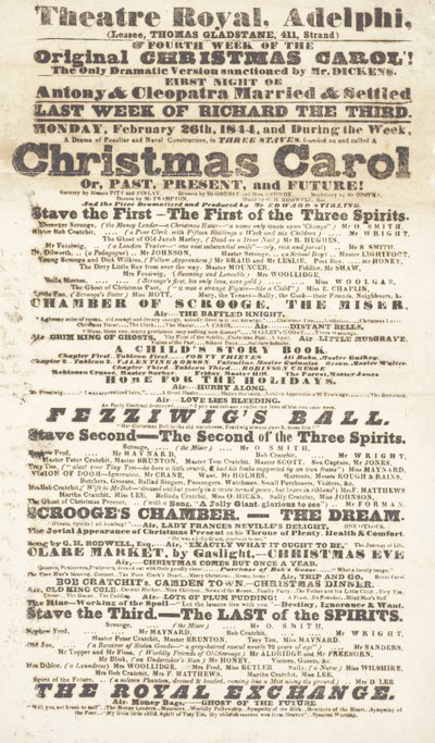Cartel de Dickens: Un cuento de Navidad en el Teatro Real Adelphi, 26 de febrero de 1814 de English School