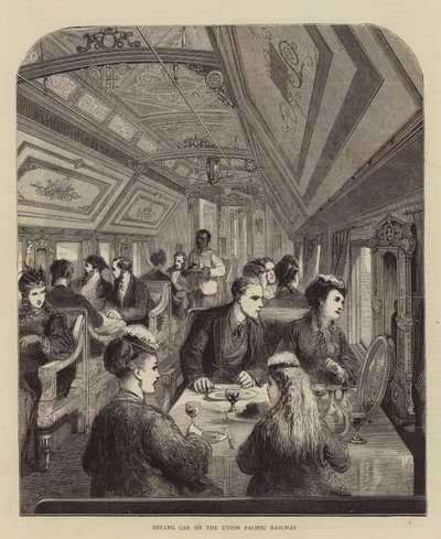 Coche Comedor en el Ferrocarril Union Pacific (grabado) de English School