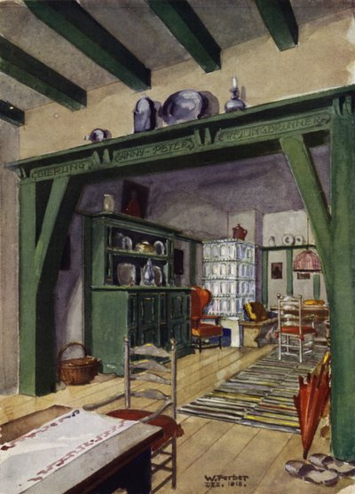 Comedor y sala de estar en una casa de campo (litografia en color) de English School