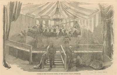Cena en el modelo de Iguanodon, en el Palacio de Cristal, Sydenham de English School