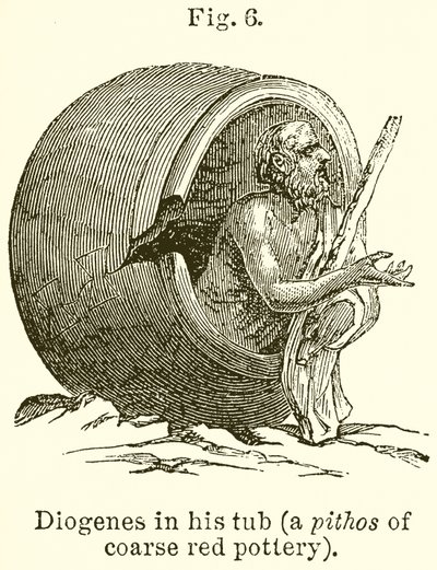 Diógenes en su tinaja (un pithos de cerámica roja burda) de English School