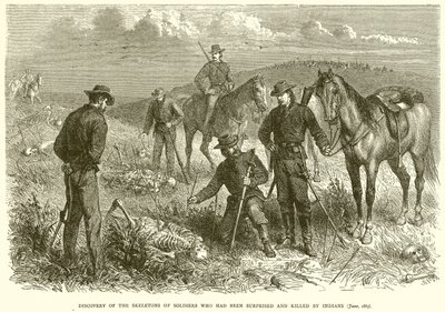Descubrimiento de los Esqueletos de Soldados que fueron Sorprendidos y Asesinados por Indios (junio, 1867) de English School
