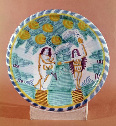 Plato que representa a Adán y Eva (loza) de English School