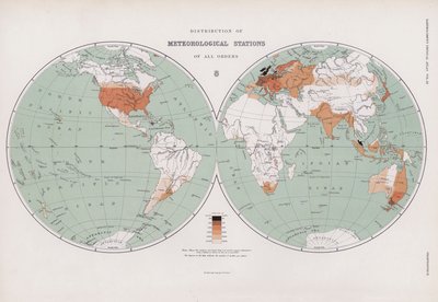 Distribución de las estaciones meteorológicas de todos los órdenes (litografía en color) de English School