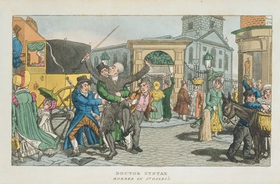 El Doctor Syntax robado en St. Giles, de The Tour of Doctor Syntax through London, or the Pleasures and Miseries of the Metropolis. A Poem, publicado en 1820 de English School