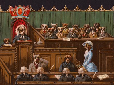 Perros en un tribunal (cromolito) de English School