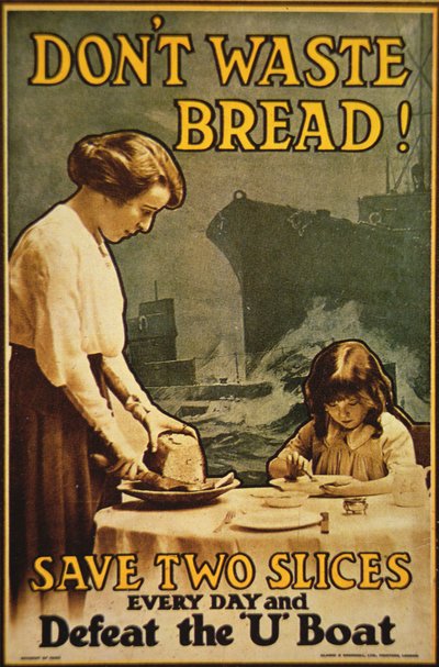 "No desperdicies pan", cartel de la Primera Guerra Mundial de English School