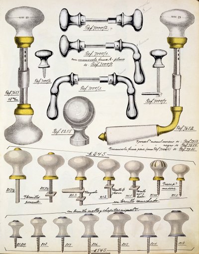 Manijas de puertas, de un catálogo comercial de bienes y accesorios domésticos, c.1890-1910 de English School