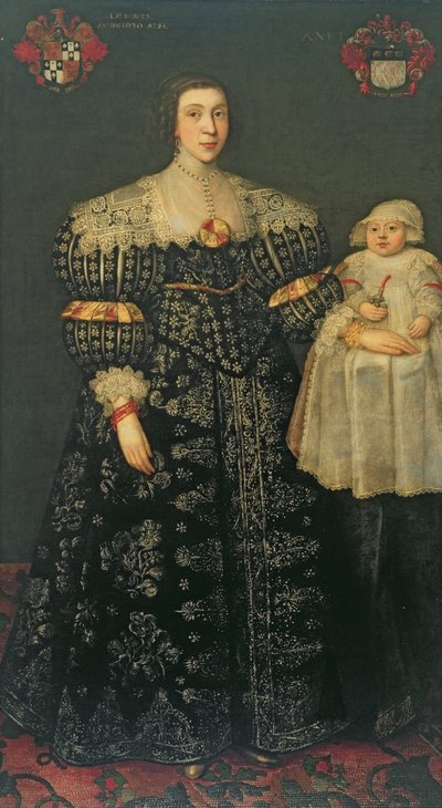 Doble retrato de Mary, Lady Bowes, de 24 años, y su hijo mayor, Thomas, 1630 de English School