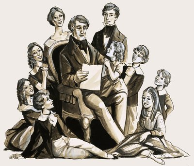 El Dr. Clement Moore leyendo su poema de Navidad a sus hijos de English School