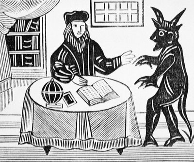 Dr. Fausto en consejo con el Diablo, de la traducción de Gents de Dr. Fausto por Christopher Marlowe (1564-93) 1648 de una colección de chapbooks sobre esoterismo de English School