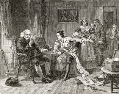 Dr. Samuel Johnson leyendo el manuscrito de 
