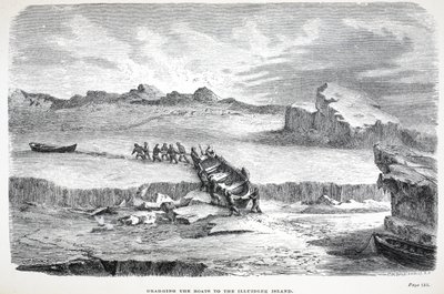 Arrastrando los barcos a la isla Illuidlek, pub. Londres 1886 de English School
