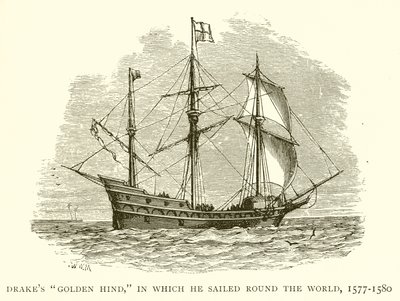 El Golden Hind de Drake, en el que navegó alrededor del mundo, 1577-1580 de English School
