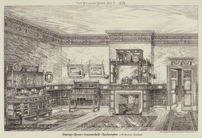 Drawing Room, Summerfield, Roehampton (grabado) de English School