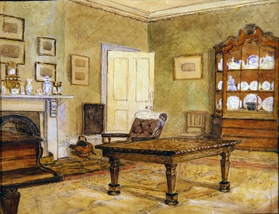 Interior de sala de estar con colección de porcelana, c.1890 de English School