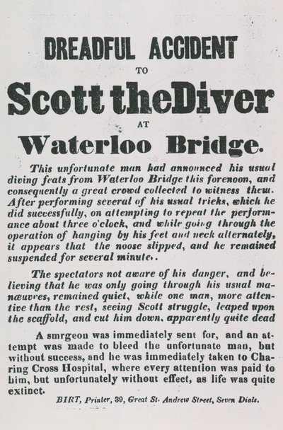 Terrible accidente de Scott el Buzo en el Puente de Waterloo de English School