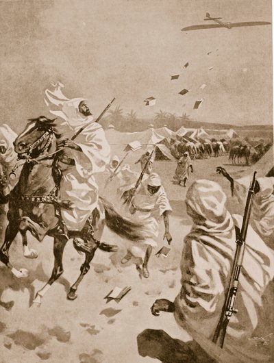 Lanzamiento de panfletos sobre los árabes durante la Guerra Italo-Turca, 1911-12 de English School