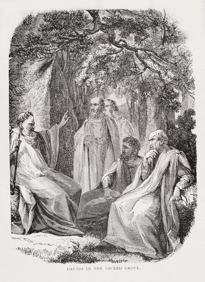 Druidas en el bosque sagrado, de La historia de Francia, por Emile de Bonnechose, publicado por Ward, Lock and Co, Londres de English School