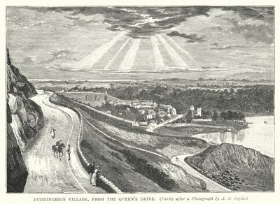 Pueblo de Duddingston, desde el Paseo de la Reina (grabado) de English School