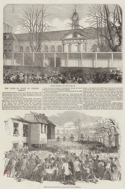 El Duque de Wellington en capilla ardiente en el Hospital de Chelsea (grabado) de English School