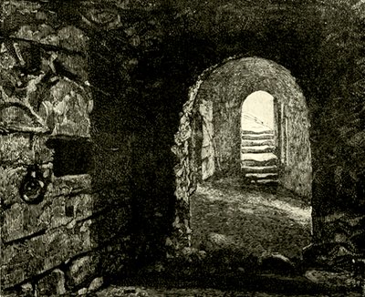 Mazmorras en el castillo debajo de la habitación de la Reina María. Ilustración de Cassells Old and New Edinburgh por James Grant, c.1900 de English School