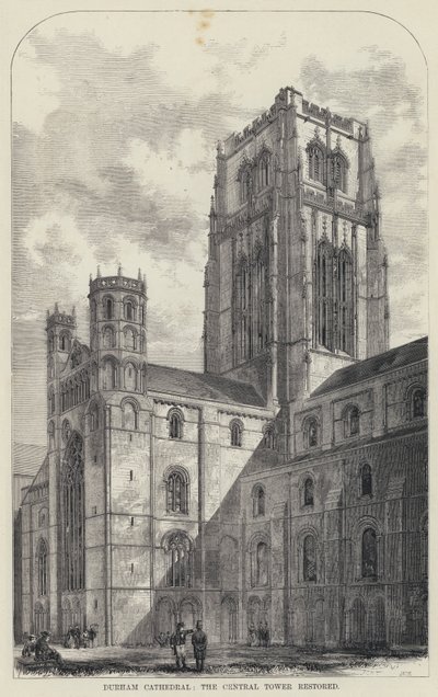 Catedral de Durham, la Torre Central Restaurada (grabado) de English School