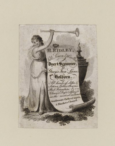 Tintorero y limpiador, H Ridley, tarjeta comercial de English School