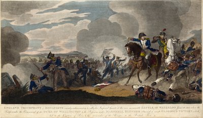 INGLATERRA TRIUNFANTE. Napoleón intentando reunir a la Guardia imperial en la batalla de Waterloo, c. 1815 (grabado) de English School