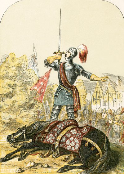 Juramento del Conde de Warwick sobre su espada después de apuñalar a su caballo de English School