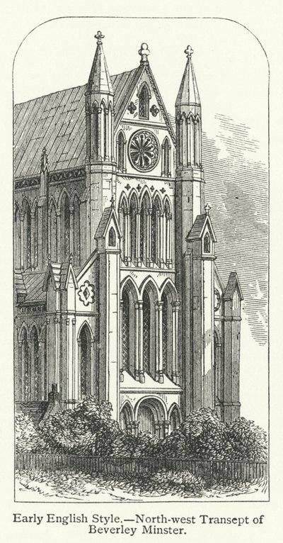 Estilo inglés temprano, transepto noroeste de la catedral de Beverley (grabado) de English School