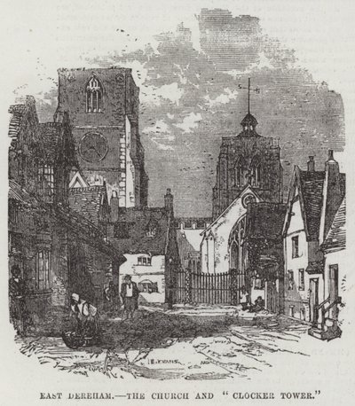 East Dereham, la iglesia y la "torre del reloj" de English School