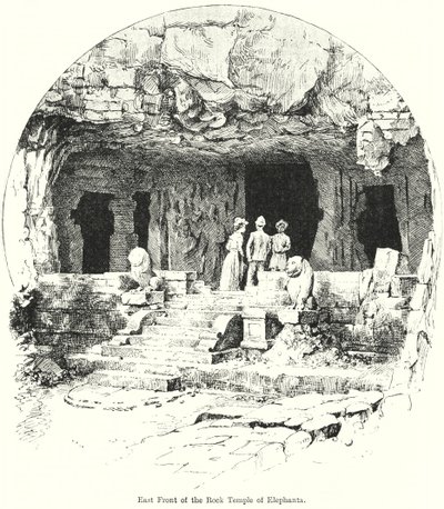 Fachada este del templo rupestre de Elefanta (grabado) de English School