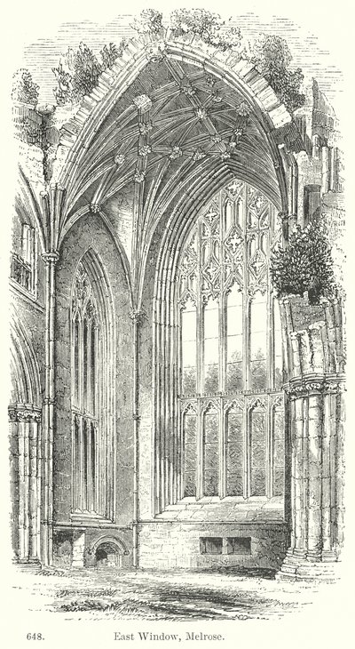 Ventana Este, Melrose (grabado) de English School