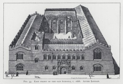 Frente este de las antiguas escuelas, c 1688, después de Loggan de English School