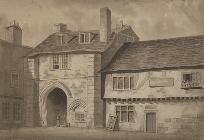 Vista este de la puerta de la Abadía de San Salvador, Bermondsey, c.1825 de English School