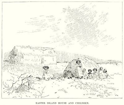 Casa y niños de la Isla de Pascua (grabado) de English School