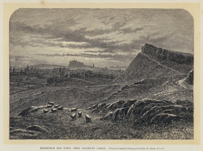 Ciudad Vieja de Edimburgo, desde Salisbury Craigs (grabado) de English School