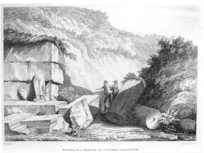 Edward Daniel Clarke (1769-1822) visita los restos del Templo de Júpiter Libertador en Troad, de la Parte 2 de Viajes en Varios Países de Europa, Asia y África, publicado en 1812 de English School