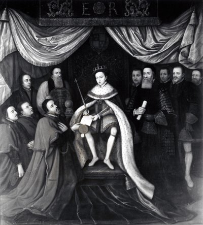 Eduardo VI (1537-53) Otorgando la Carta a los Hospitales de Bridewell y Bethlehem en 1553 de English School