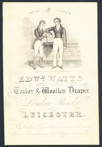 Edward Watts, sastre y pañero, tarjeta comercial de English School