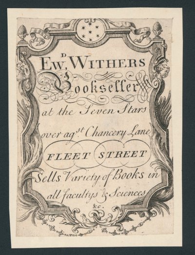 Edward Withers, Librero, Chancery Lane, Fleet Street, tarjeta comercial de English School