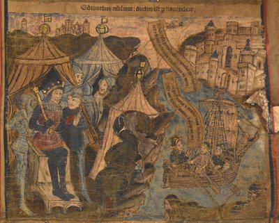 Eduardo de York, junto con los condes de Salisbury y Warwick zarparon hacia Calais, tras la batalla del puente de Ludford. El rey Enrique VI mira triunfante, ilustración de 