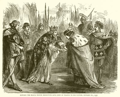 El Príncipe Negro presentando al Rey Juan de Francia a su Padre, Eduardo III, 1357 de English School