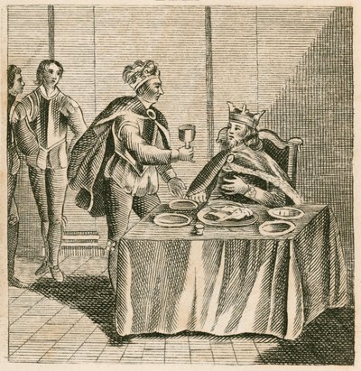 Eduardo, el Príncipe Negro, esperando a su cautivo, el rey Juan II de Francia de English School