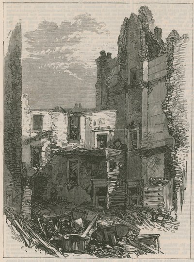 Efectos de la explosión en Clerkenwell: Interior de casas en Corporation Lane de English School