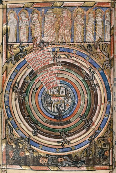Egerton 2781, f.1v Tabla de las esferas entre el cielo y el infierno, ilustración de 