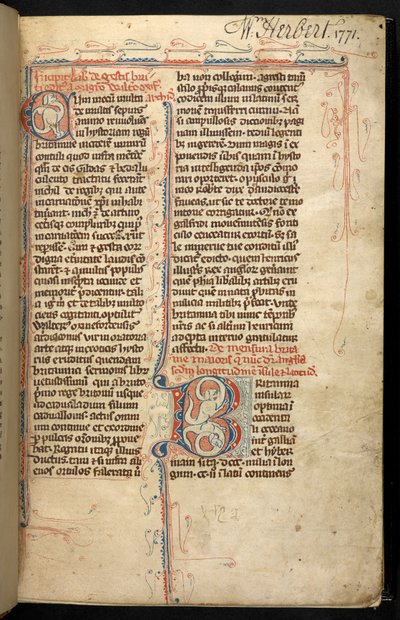 Egerton 3142, f.1r, Texto con una inicial iluminada, 
